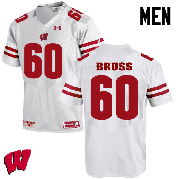 Men Winsconsin Badgers #60 Logan Bruss College Football Jerseys-White - Click Image to Close